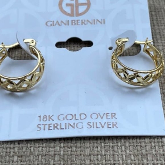 Giani Bernini Earrings 18k Gold Plated over Sterling Silver Hoops Lever Back - Picture 4 of 12